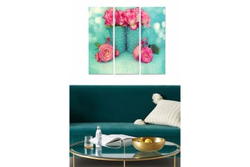 Canvastavla i trä 3-delar 50x70 cm - Färgrik bukett av rosor i en blå kruka - Rosa / Turkos / Grön - Inredning - Tavlor & posters - Canvastavla