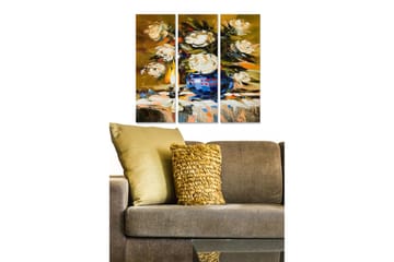 Canvastavla i trä 3-delar 50x70 cm - Färgrik bukett av rosor i en blå vas - Vit / Blå / Guld - Inredning - Tavlor & posters - Canvastavla