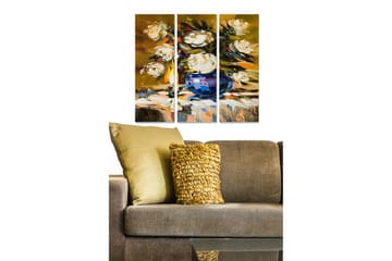 Canvastavla i trä 3-delar 50x70 cm - Färgrik bukett av rosor i en blå vas - Vit / Blå / Guld - Inredning - Tavlor & posters - Canvastavla