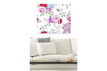 Canvastavla i trä 3-delar 50x70 cm - Färgrik bukett av rosor och blommor - Rosa / Röd / Grön - Inredning - Tavlor & posters - Canvastavla
