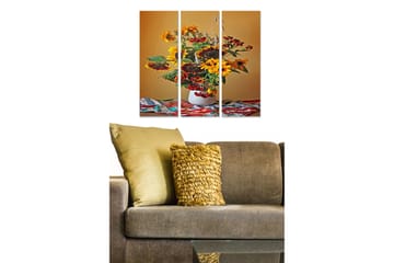 Canvastavla i trä 3-delar 50x70 cm - Färgrik bukett av solrosor och bär i en vas - Gult / Grönt / Rött - Inredning - Tavlor & posters - Canvastavla