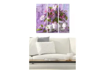 Canvastavla i trä 3-delar 50x70 cm - Färgrik bukett av syrenblommor i en glasvas - Lila / Grön / Vit - Inredning - Tavlor & posters - Canvastavla