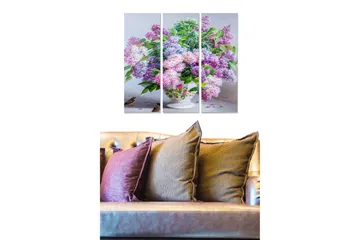 Canvastavla i trä 3-delar 50x70 cm - Färgrik bukett av syrenblommor i en vacker vas - Lila / Grön / Vit - Inredning - Tavlor & posters - Canvastavla