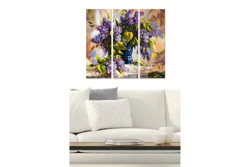Canvastavla i trä 3-delar 50x70 cm - Färgrik bukett av syrener i en blå vas - Lila / Grön / Blå - Inredning - Tavlor & posters - Canvastavla