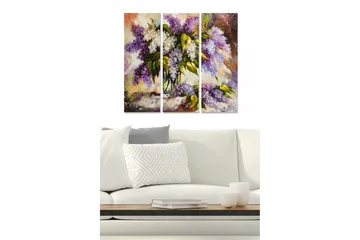 Canvastavla i trä 3-delar 50x70 cm - Färgrik bukett av syrener och vita blommor - Lila / Grön / Vit - Inredning - Tavlor & posters - Canvastavla