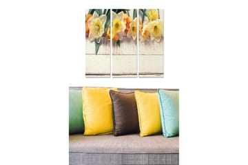 Canvastavla i trä 3-delar 50x70 cm - Färgrik bukett av påskliljor och tulpaner - Gul / Orange / Grön - Inredning - Tavlor & posters - Canvastavla