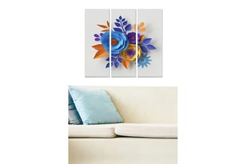 Canvastavla i trä 3-delar 50x70 cm - Färgrik bukett av pappersblommor - Blå / Orange / Lila - Inredning - Tavlor & posters - Canvastavla