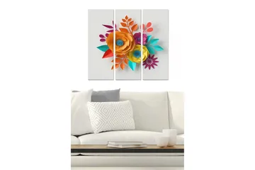 Canvastavla i trä 3-delar 50x70 cm - Färgrik bukett av pappersblommor - Orange / Turkos / Lila - Inredning - Tavlor & posters - Canvastavla