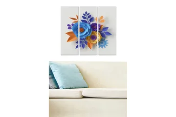 Canvastavla i trä 3-delar 50x70 cm - Färgrik bukett av pappersblommor - Blå / Orange / Lila - Inredning - Tavlor & posters - Canvastavla