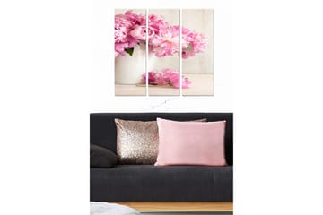Canvastavla i trä 3-delar 50x70 cm - Färgrik bukett av pioner i en vit kruka - Rosa / Grön / Vit - Inredning - Tavlor & posters - Canvastavla