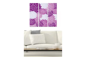 Canvastavla i trä 3-delar 50x70 cm - Färgrik komposition av blommor i lila toner - Lila / Vit - Inredning - Tavlor & posters - Canvastavla