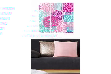 Canvastavla i trä 3-delar 50x70 cm - Färgrik komposition av blommor i olika nyanser - Rosa / Turkos / Lila - Inredning - Tavlor & posters - Canvastavla