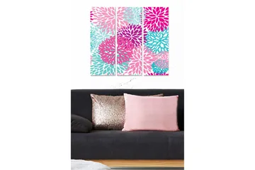 Canvastavla i trä 3-delar 50x70 cm - Färgrik komposition av blommor i olika nyanser - Rosa / Turkos / Lila - Inredning - Tavlor & posters - Canvastavla