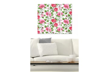Canvastavla i trä 3-delar 50x70 cm - Färgrik komposition av blommor med rosor och prästkragar - Rosa / Grön - Inredning - Tavlor & posters - Canvastavla