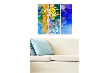 Canvastavla i trä 3-delar 50x70 cm - Färgrik komposition av blommor och blad i en harmonisk sammansättning - Blå / Gul / Grön - Inredning - Tavlor & posters - Canvastavla