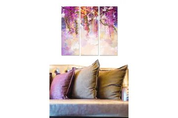 Canvastavla i trä 3-delar 50x70 cm - Färgrik komposition av hängande blommor - Lila / Rosa / Grön - Inredning - Tavlor & posters - Canvastavla