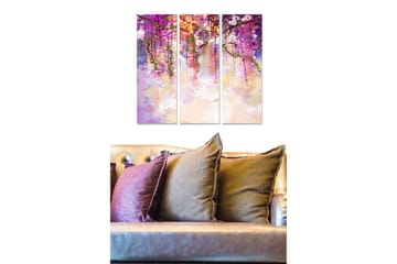 Canvastavla i trä 3-delar 50x70 cm - Färgrik komposition av hängande blommor - Lila / Rosa / Grön - Inredning - Tavlor & posters - Canvastavla