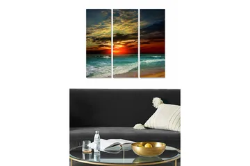 Canvastavla i trä 3-delar 50x70 cm - Färgrik solnedgång över havet - Blå / Orange / Grön - Inredning - Tavlor & posters - Canvastavla