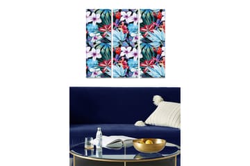 Canvastavla i trä 3-delar 50x70 cm - Färgrik tropisk blomsterkomposition - Grön / Röd / Blå - Inredning - Tavlor & posters - Canvastavla