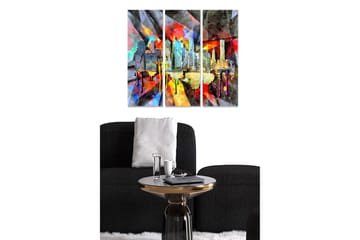 Canvastavla i trä 3-delar 50x70 cm - Färgstark stadsbild med abstrakta former och silhuetter av byggnader - Röd / Blå / Gul - Inredning - Tavlor & posters - Canvastavla