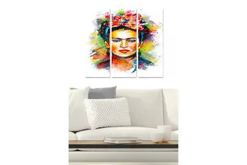 Canvastavla i trä 3-delar 50x70 cm - Färgstark porträtt av en kvinna med blommor i håret - Röd / Gul / Grön - Inredning - Tavlor & posters - Canvastavla