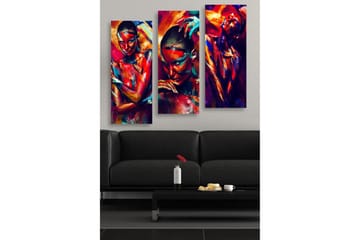 Canvastavla i trä 3-delar 50x70 cm - Färgstark porträttserie av människor med uttrycksfulla ansiktsmålningar - Röd / Blå / Orange - Inredning - Tavlor & posters - Canvastavla