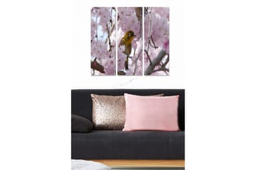 Canvastavla i trä 3-delar 50x70 cm - Fågel bland blommande körsbärsträd - Rosa / Grön / Brun - Inredning - Tavlor & posters - Canvastavla