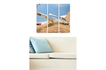 Canvastavla i trä 3-delar 50x70 cm - Flaska med meddelande begravd i sanden - Blå / Beige / Transparent - Inredning - Tavlor & posters - Canvastavla