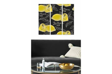 Canvastavla i trä 3-delar 50x70 cm - Fräscha citroner med blad på en mörk bakgrund - Gul / Svart - Inredning - Tavlor & posters - Canvastavla