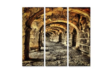 Canvastavla i trä 3-delar 50x70 cm - Gamla valv i en stenig korridor - Guld / Grå / Brun - Inredning - Tavlor & posters - Canvastavla