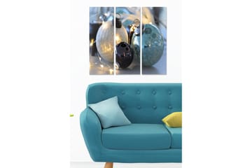 Canvastavla i trä 3-delar 50x70 cm - Glänsande julkulor i olika färger - Blå / Svart / Silver - Inredning - Tavlor & posters - Canvastavla
