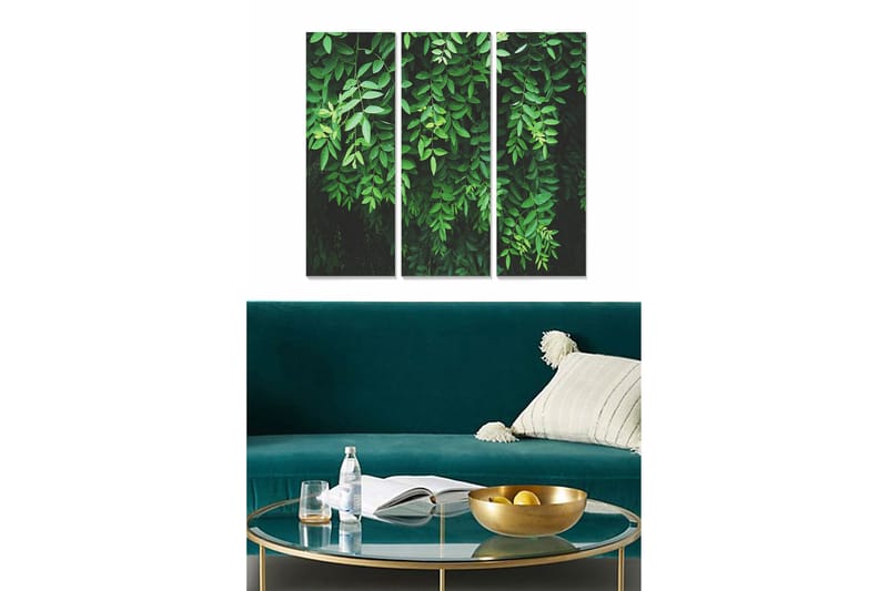 Canvastavla i trä 3-delar 50x70 cm - Grönskande bladverk i en harmonisk komposition, Mörkgrön / Ljusgrön