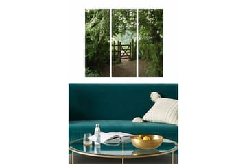 Canvastavla i trä 3-delar 50x70 cm - Grönskande landskap med en trägrind - Grön / Brun / Vit - Inredning - Tavlor & posters - Canvastavla