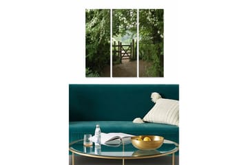 Canvastavla i trä 3-delar 50x70 cm - Grönskande landskap med en trägrind - Grön / Brun / Vit - Inredning - Tavlor & posters - Canvastavla