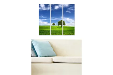Canvastavla i trä 3-delar 50x70 cm - Grönskande landskap med träd och blå himmel - Grön / Blå - Inredning - Tavlor & posters - Canvastavla