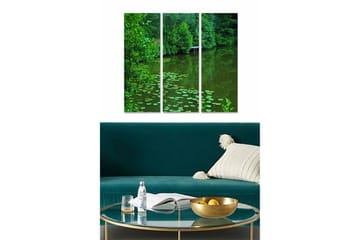 Canvastavla i trä 3-delar 50x70 cm - Grönskande sjö med näckrosor - Mörkgrön / Ljusgrön - Inredning - Tavlor & posters - Canvastavla