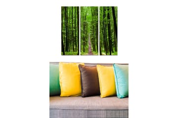 Canvastavla i trä 3-delar 50x70 cm - Grönskande skog med höga träd och en stig som leder in i djupet - Grön / Ljusgrön - Inredning - Tavlor & posters - Canvastavla