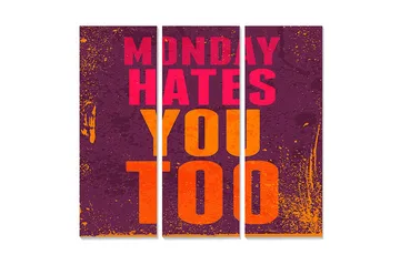 Canvastavla i trä 3-delar 50x70 cm - Grafisk text med budskap om måndagsmotstånd - Lila / Rosa / Orange - Inredning - Tavlor & posters - Canvastavla