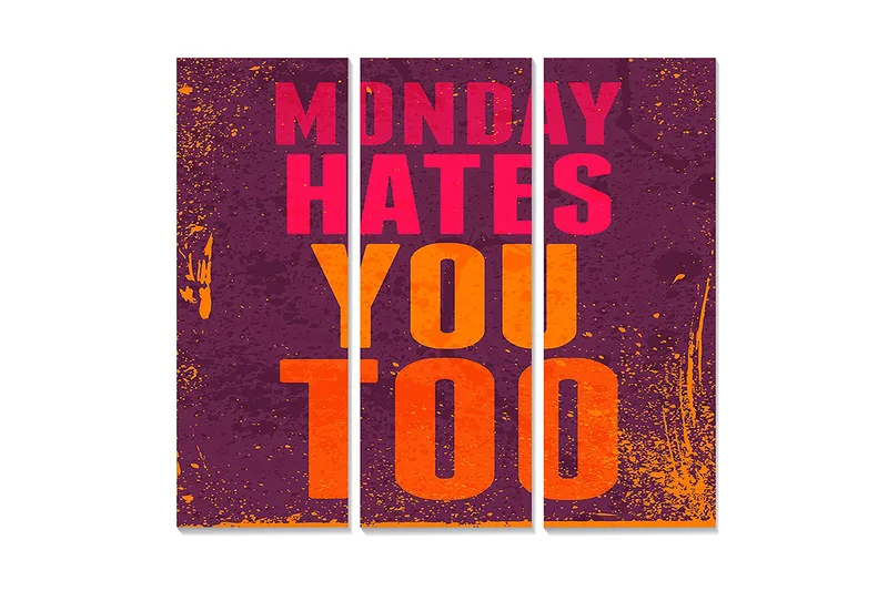 Canvastavla i trä 3-delar 50x70 cm - Grafisk text med budskap om måndagsmotstånd - Lila / Rosa / Orange - Inredning - Tavlor & posters - Canvastavla
