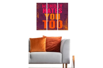 Canvastavla i trä 3-delar 50x70 cm - Grafisk text med budskap om måndagsmotstånd - Lila / Rosa / Orange - Inredning - Tavlor & posters - Canvastavla