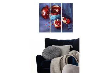 Canvastavla i trä 3-delar 50x70 cm - Granatäpple och skål i en stillsam komposition - Röd / Blå / Vit - Inredning - Tavlor & posters - Canvastavla