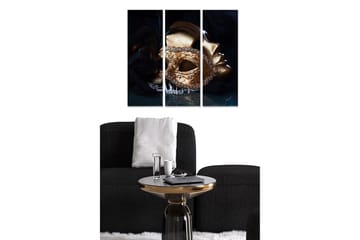 Canvastavla i trä 3-delar 50x70 cm - Guldmask med intrikata detaljer och en mystisk känsla - Guld / Svart / Mörkblå - Inredning - Tavlor & posters - Canvastavla