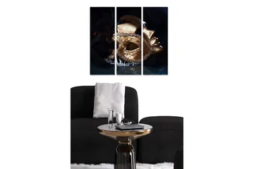 Canvastavla i trä 3-delar 50x70 cm - Guldmask med intrikata detaljer och en mystisk känsla - Guld / Svart / Mörkblå - Inredning - Tavlor & posters - Canvastavla
