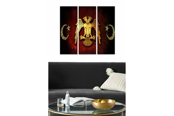 Canvastavla i trä 3-delar 50x70 cm - Gyllene örn med stjärnor och halvmånar på röd bakgrund - Guld / Röd / Svart - Inredning - Tavlor & posters - Canvastavla