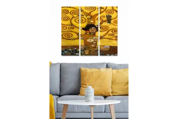 Canvastavla i trä 3-delar 50x70 cm - Gyllene abstrakt komposition med spiraler och en kvinna i fokus - Guld / Svart / Brunt - Inredning - Tavlor & posters - Canvastavla