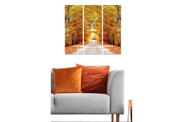 Canvastavla i trä 3-delar 50x70 cm - Gyllene höstskog med en väg som leder genom träden - Guld / Orange / Brun - Inredning - Tavlor & posters - Canvastavla