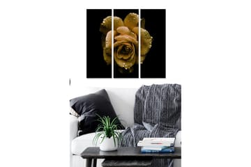 Canvastavla i trä 3-delar 50x70 cm - Gyllene ros med vattendroppar - Guld / Svart - Inredning - Tavlor & posters - Canvastavla