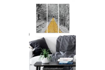 Canvastavla i trä 3-delar 50x70 cm - Gyllene väg kantad av snötäckta träd - Gult / Svart / Vitt - Inredning - Tavlor & posters - Canvastavla