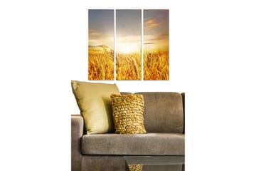 Canvastavla i trä 3-delar 50x70 cm - Gyllene vetefält under en solnedgång - Guld / Orange / Blå - Inredning - Tavlor & posters - Canvastavla