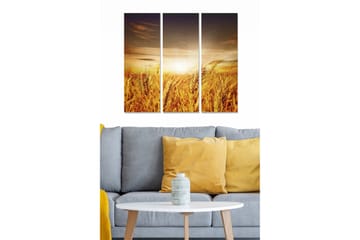 Canvastavla i trä 3-delar 50x70 cm - Gyllene vetefält under en solnedgång - Guld / Orange / Brun - Inredning - Tavlor & posters - Canvastavla